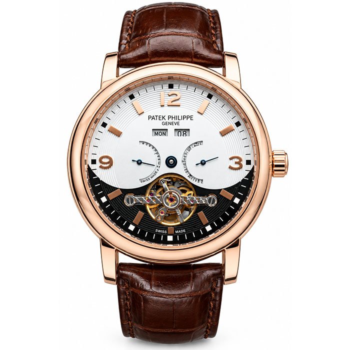 Patek Philippe Geneve Rose Gold Tourbillon Luxury Men Watch with Brown Leather Strap