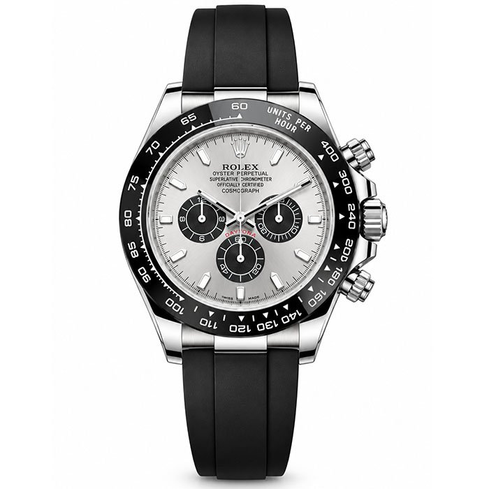 Rolex Cosmograph Daytona Silver Dial Black Rubber Strap Chronograph Luxury Men Watch