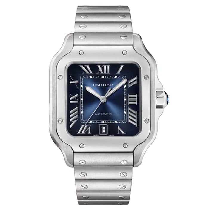 CARTIER SANTOS DE CARTIER, LARGE, AUTOMATIC, STEEL, INTERCHANGEABLE STEEL AND LEATHER BRACELETS