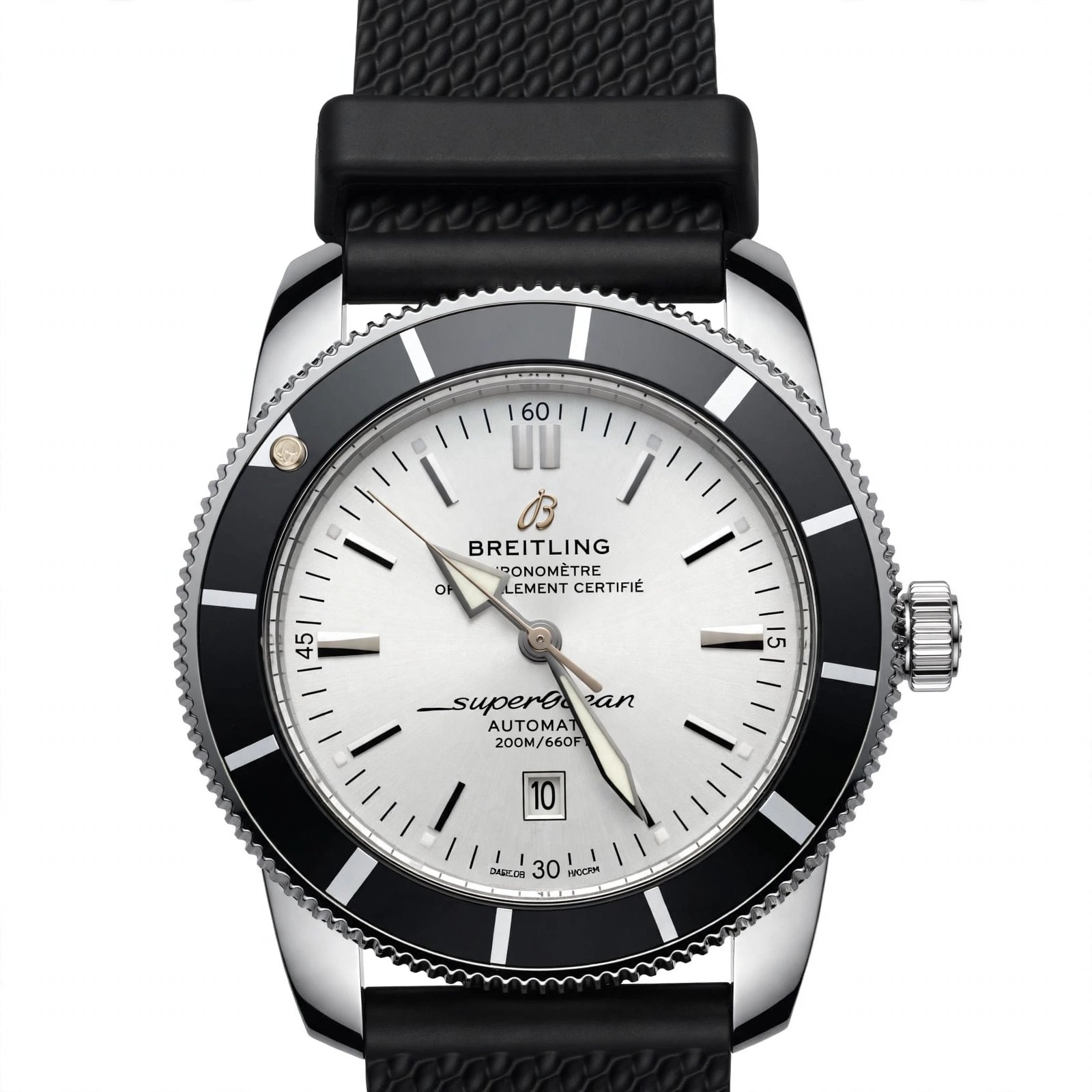 Breitling Superocean Automatic White Dial Men Watch with Black Rubber Strap and Black Bezel