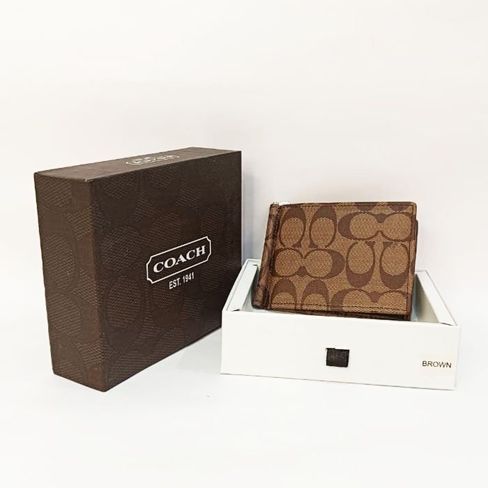 COACH Brown Monogram Leather Wallet with Gift Box