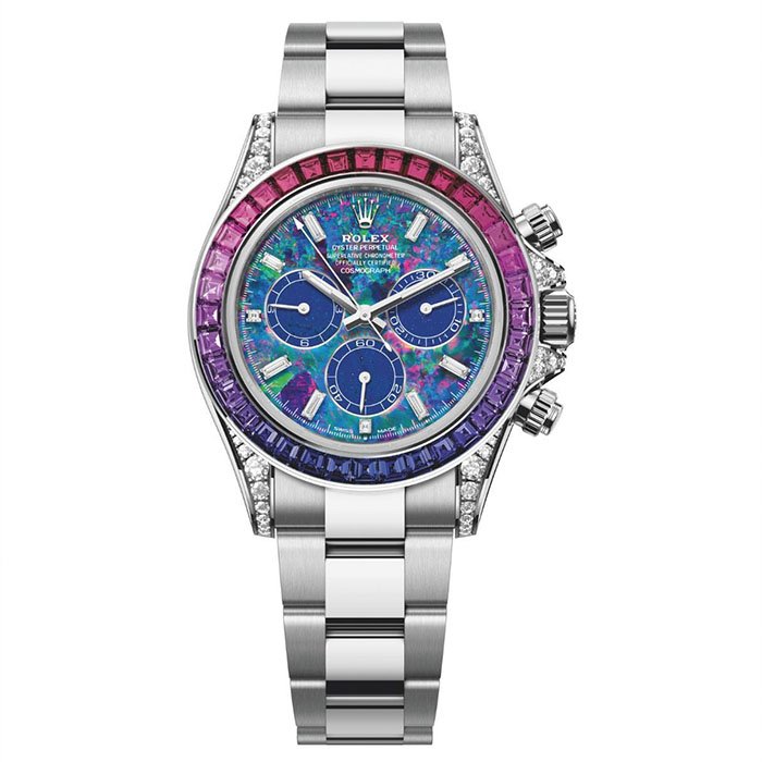 Rolex Daytona Rainbow - Blue Galaxy Opal - Pink Purple Blue Bezel - Silver - Premium Edition