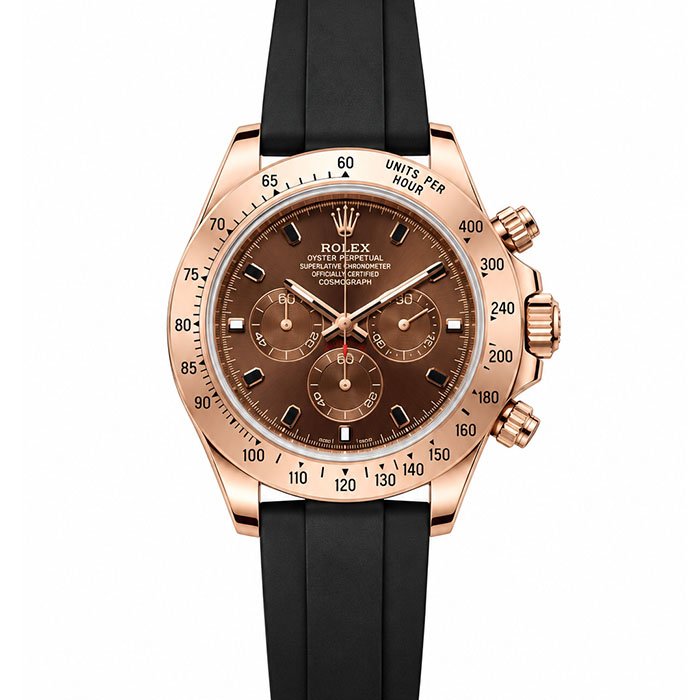 Rolex Cosmograph Daytona Rose Gold Chronograph Men Watch with Black Rubber Strap