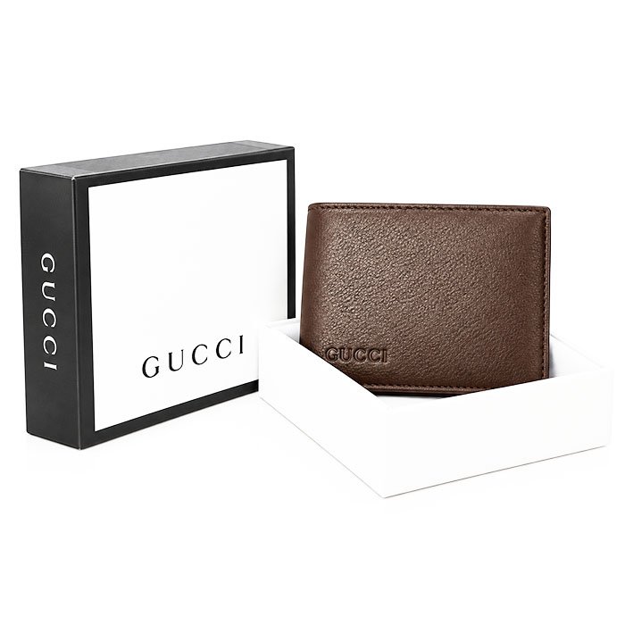 Gucci Men Brown Leather Bi-Fold Wallet with Gift Box